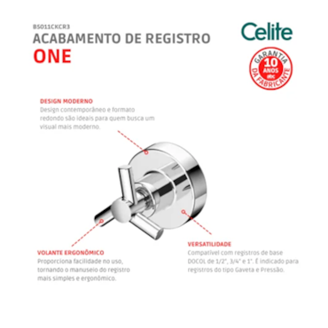 Acabamento de Registro Celite para Base Docol One 3/4 Cromado