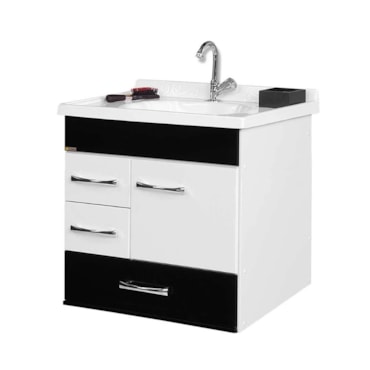 Armário / Balcão Preto e Branco Suspenso Mônaco em MDF Armário / Balcão Preto e Branco Suspenso Mônaco em MDF