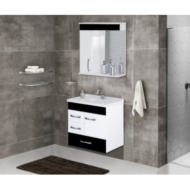 Armário Preto e Branco Suspenso Mônaco em MDF