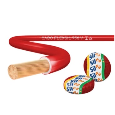 Cabo Vermelho de Energia em PVC/Cobre Flex Sil Fase Rolo 4mm com 100m 750V