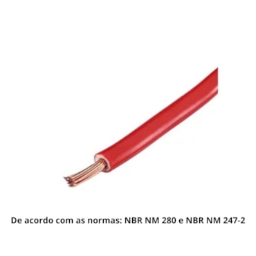 Cabo Vermelho de Energia em PVC/Cobre Flex Sil Fase Rolo 6mm com 100m 750V