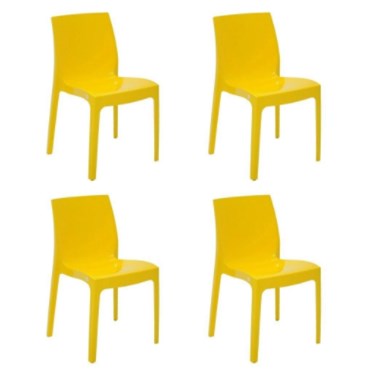 Jogo Mesa 4 Cadeiras Tramontina Potenza 10630064 Dobrável Amarelo
