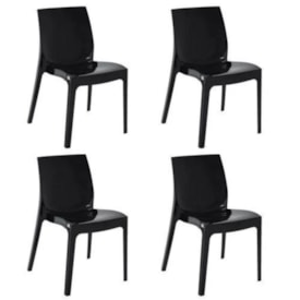 Conjunto com 4 Cadeiras Tramontina em Fibra de Vidro Preto Alice Brilhante