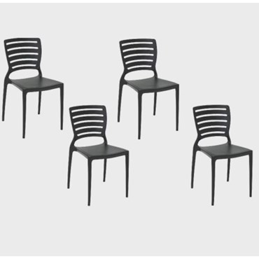 Conjunto com 4 Cadeiras Tramontina Sofia em Polipropileno e Fibra de Vidro Preto 92237/009