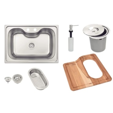 Cuba Tramontina Morgana 60 FX Undermount c/ Lixeira de Embutir, Tábua, Dosador, Cesto e Válvula