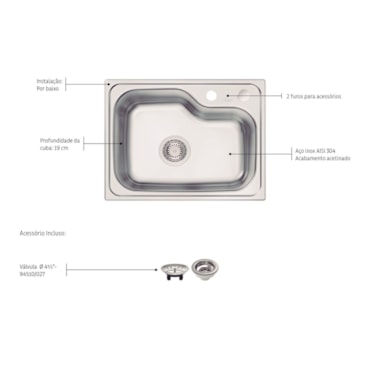 Cuba Tramontina Morgana Compact 48 FX Undermount em Aço Inox 55x42cm