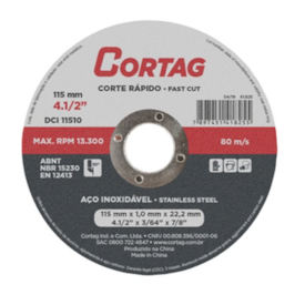 Disco de Corte Inox Fixo 115mm Cortag