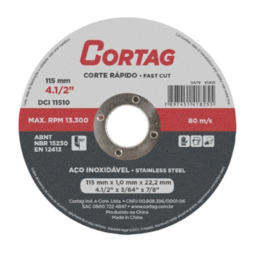 Disco de Corte Inox Fixo 115mm Cortag