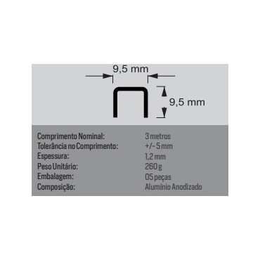 Filete Alufit Nº1 Mozaik Prata Brilhante em Aluminio 9,5x300cm