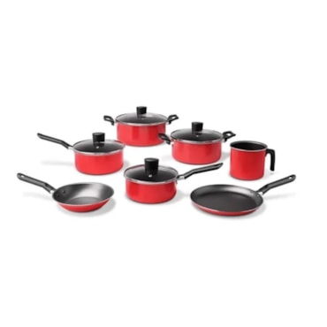 Jogo de Panelas Brinox Garlic 7 Peças Antiaderente Vermelho com Tampa em Vidro 7001/101 Jogo de Panelas Brinox Garlic 7 Peças Antiaderente Vermelho com Tampa em Vidro 7001/101