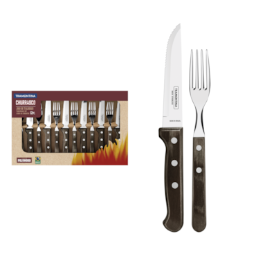 Jogo de Talheres para Churrasco Tramontina Jumbo 21198976 Aço Inox e Cabos de Madeira 12 Peças