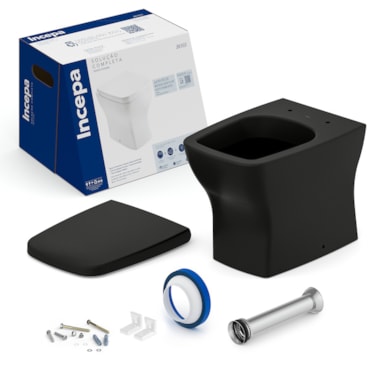 Kit Bacia Convencional, Assento Termofixo Softclose e Itens de Instalação Incepa Matte Black