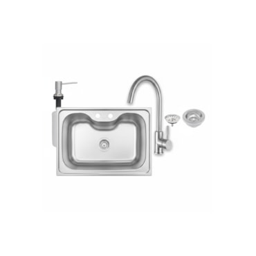 Kit Cuba Morgana 60Fx Undermount Em Aço Inox Com Monocomando, Dosador E Valvula Tramontina