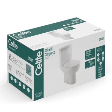 Kit Vaso Sanitário Celite c/ Caixa Acoplada e Assento Soft Close Smart Branco Brilhante