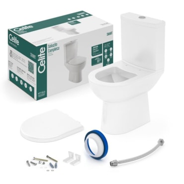 Kit Vaso Sanitário Celite c/ Caixa Acoplada e Assento Soft Close Smart Branco Brilhante