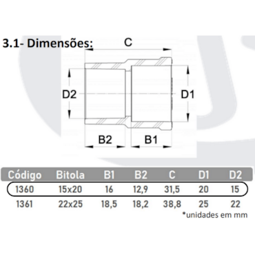 Luva de Transição F/F Ultraterm Soldável Dn22x20mm