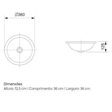 Pia para Banheiro de Sobrepor Biscuit Redonda Branco 36cm