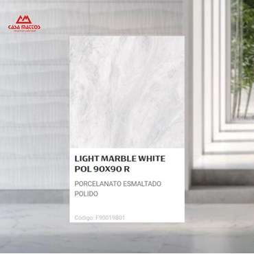 Piso Porcelanato Branco Polido Mármore Light Marble 90x90cm