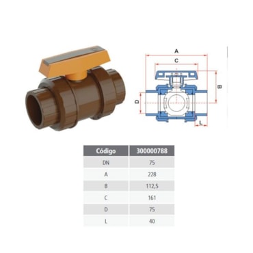 Registro Válvula Esfera Tigre Duas Porcas 75mm