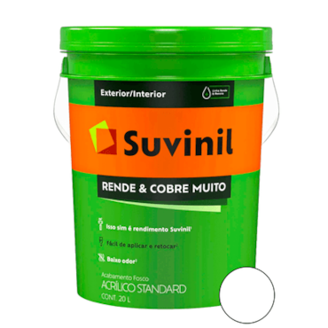 Tinta Acrílica Fosco Rende e Cobre Muito Branco Neve Balde 20L Suvinil