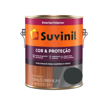 Tinta Esmalte Preto para Madeira e Metal Suvinil Cor&Proteção Brilhante Galão de 3,6L Tinta Esmalte Preto para Madeira e Metal Suvinil Cor&Proteção Brilhante Galão de 3,6L