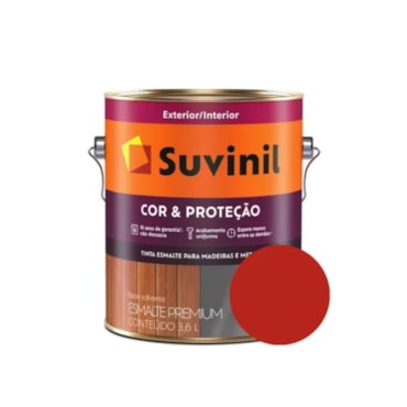 Tinta Esmalte Vermelho para Madeira e Metal Suvinil Cor&Proteção Brilhante Galão de 3,6L Tinta Esmalte Vermelho para Madeira e Metal Suvinil Cor&Proteção Brilhante Galão de 3,6L