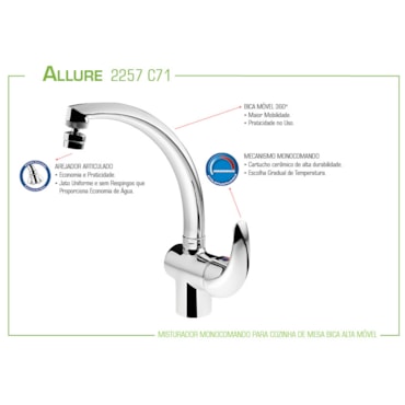 Torneira Misturador Lorenzetti Allure de Cozinha Bica Movel