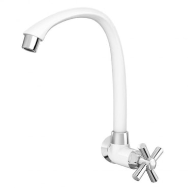 Torneira Tigre Cross de Parede para Cozinha Bica Alta Branca/Cromada Torneira Tigre Cross de Parede para Cozinha Bica Alta Branca/Cromada