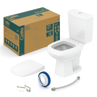 Vaso Sanitário com Caixa Acoplada Assento Pp e Acessórios de Instalação City Branco Celite